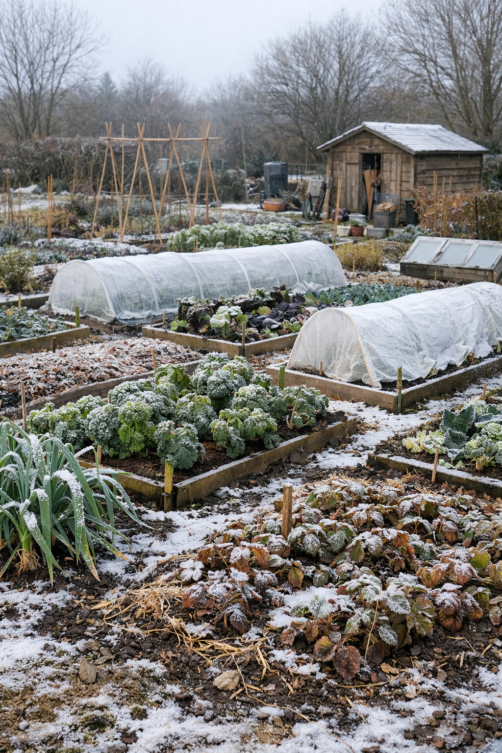 photo d'un potager recouvert de neige