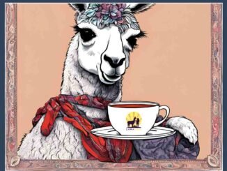 image d'un lama vu de face avec une tasse posée devant lui